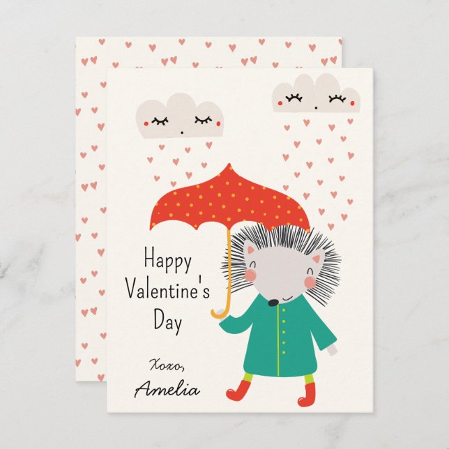 Cartão De Notas Kids Classroom Cute Hedgehog Valentine's Day (Frente/Verso)
