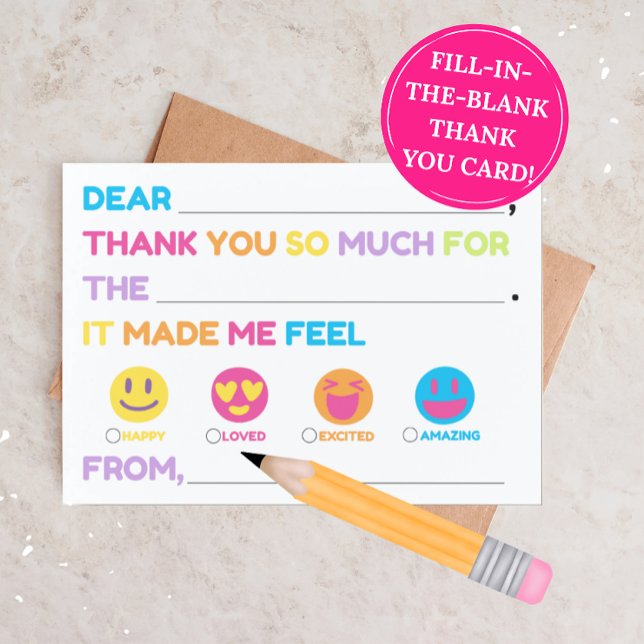 Cartão De Notas Kids Fill-In Thank You Card (Birthday Parties) (Criador carregado)