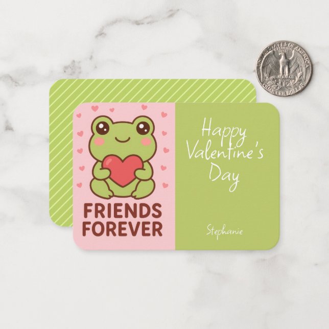 Cartão De Notas Kids Valentine Card Cute Frog Heart (Frente/Verso In Situ)