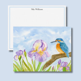 Cartão De Notas Kingfisher with Purple Irises Personalized