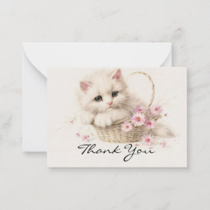 Cartão De Notas Kitten no Cesto de Flores Obrigado