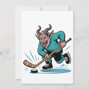 Cartão De Notas Krampus Mau Jogando Hóquei no Gelo Esporte de Nata