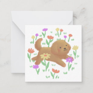 Cartão De Notas Labradoodle com Ilustração de Flores