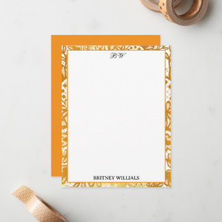 Cartão De Notas Lace de ouro elegante Monograma Papel de carta ini