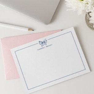 CARTÃO DE NOTAS LAÇO COQUETE LISTRADO AZUL PERSONALIZADO