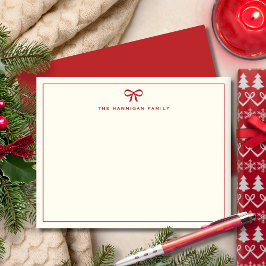 Cartão De Notas Laço Vermelho Elegante Nome da Família Personaliza