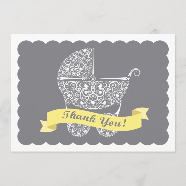 Cartão De Notas Lacy Baby Carruagem Obrigado Nota Amarelo (Frente)