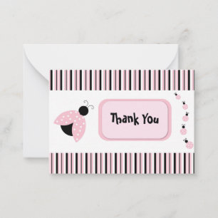 Cartão De Notas Ladybug Em Rosa Obrigado