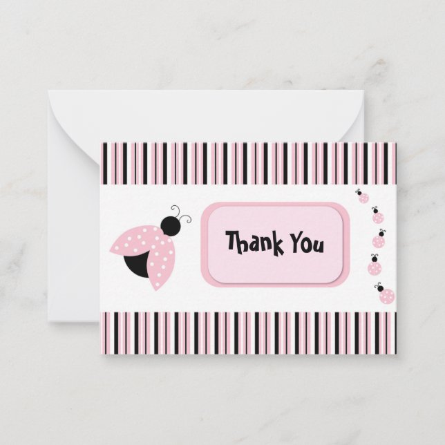 Cartão De Notas Ladybug Em Rosa, Obrigado (Frente)