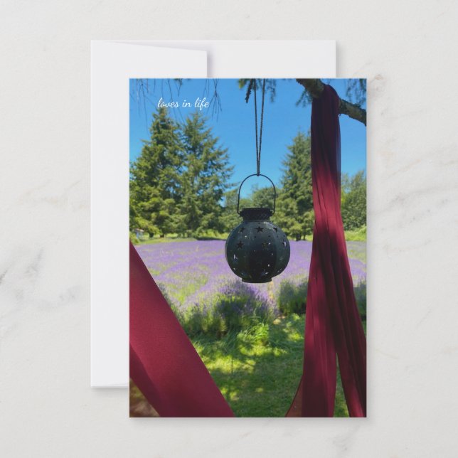 Cartão De Notas Lanterna do Jardim e Campo de Lavanda (Frente)