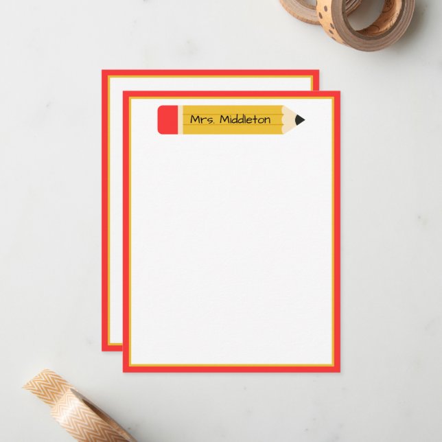 Cartão De Notas Lápis Personalizado do Professor (Frente/Verso In Situ)