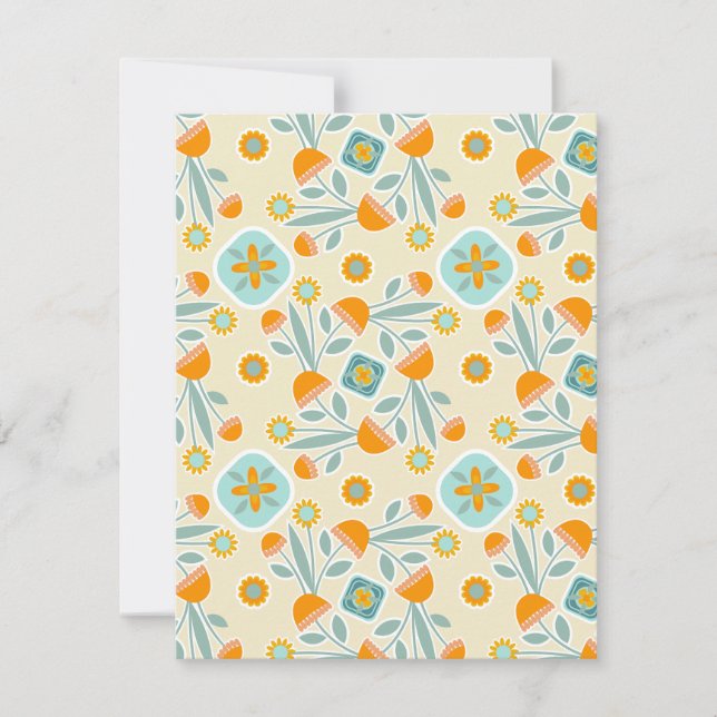 Cartão De Notas Laranja e Aqua Folk Art Buquê Flor (Frente)