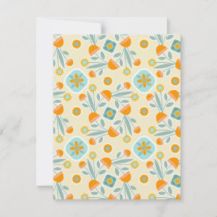 Cartão De Notas Laranja e Aqua Folk Art Buquê Flor