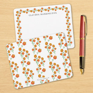 Cartão De Notas Laranja Marigolds Botânico Floral Ilustrado À Mão