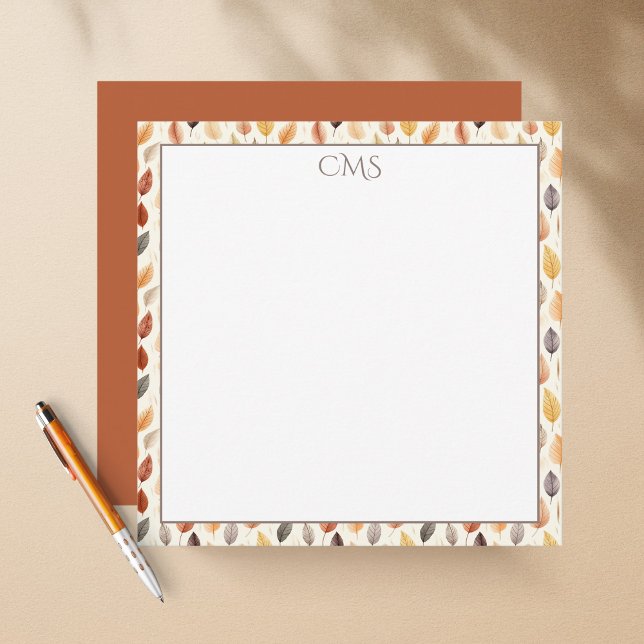 Cartão De Notas Laranja Quebra Queimada Deixa Aquarela Monograma (Criador carregado)