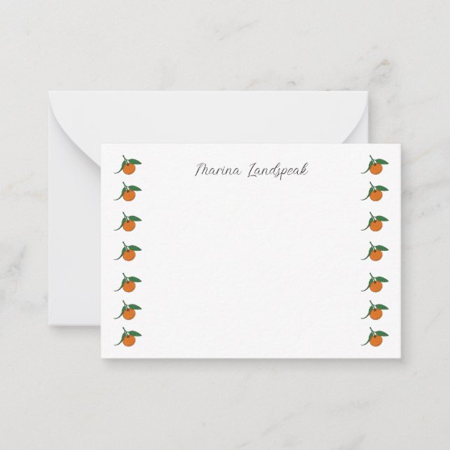 Cartão De Notas Laranjas brancas e folhas verdes (Frente)