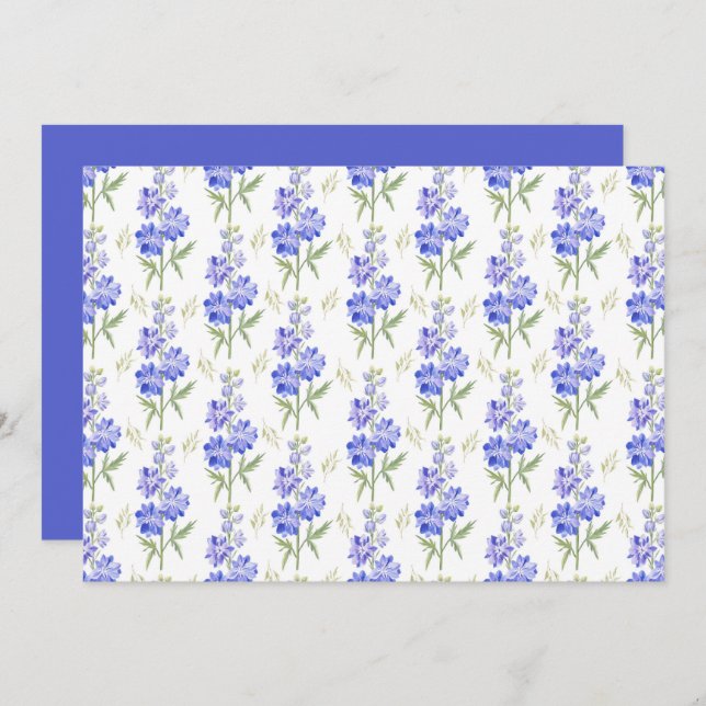 Cartão De Notas Larkspur Floral Botanical Note Card (Frente/Verso)