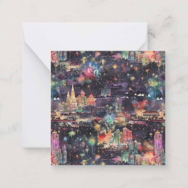 Cartão De Notas Las Vegas Natal e Ano Novo em Aquarelas (Frente)