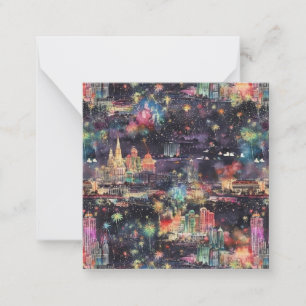 Cartão De Notas Las Vegas Natal e Ano Novo em Aquarelas