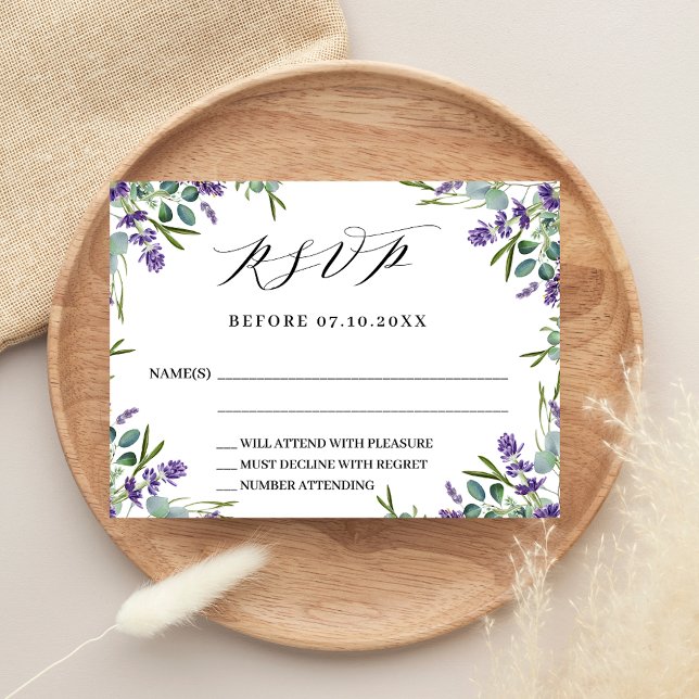 Cartão De Notas Lavanda floral verde resposta ao casamento RSVP (Criador carregado)