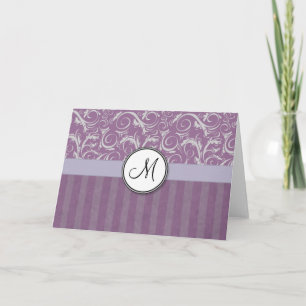 Cartão De Notas Lavender Floral Wisps & Stripes with Monogram