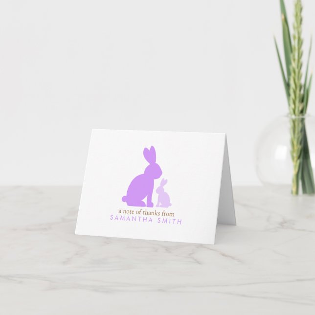 Cartão De Notas Lavender Mom and Baby Rabbit Thank You Notes (Frente)