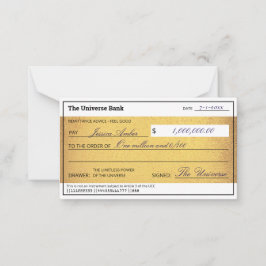 Cartão De Notas Law of Attraction Gold Manifestation Blank Check 