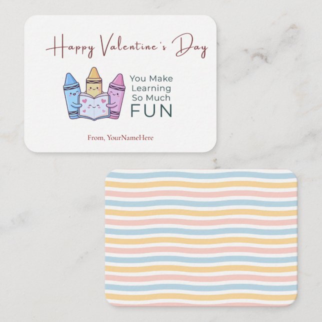 Cartão De Notas Learning Is Fun Teacher Valentine Card (Frente/Verso)