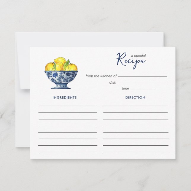 Cartão De Notas Lemons in blue and white bowl Recipe card (Frente)