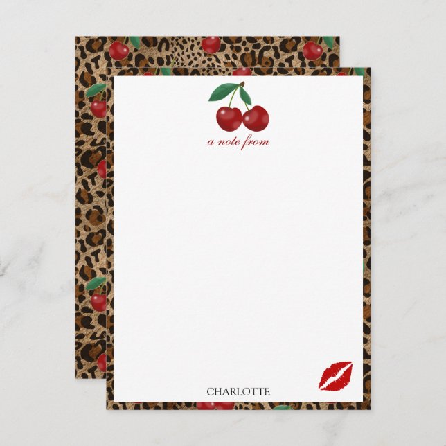 Cartão De Notas Leopard Cheetah Animal Print Red Cherry Pattern (Frente/Verso)