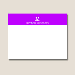 Cartão De Notas Letra de Monograma de Nome Personalizado Roxo Neon