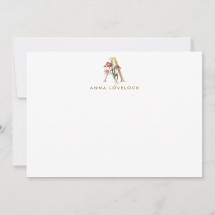 Cartão De Notas Letra monograma floral A personalizada