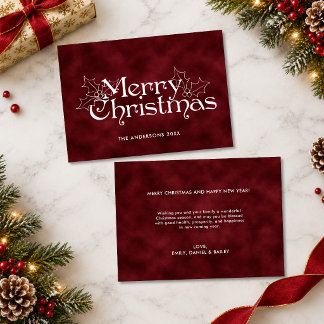 Cartão De Notas Letras Clássicas de Natal Vermelho Escuro Vintage
