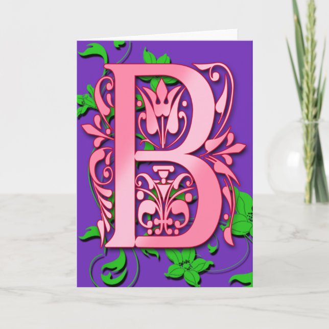 Cartão De Notas Letter B Monogram Initial on Pink Purple Cards (Frente)