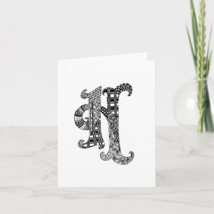 Cartão De Notas Letter H Monogram in Black and White
