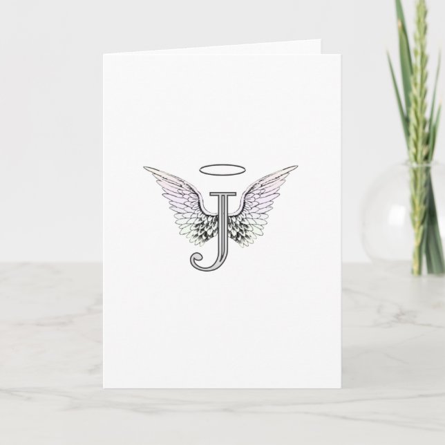 Cartão De Notas Letter J Initial Monogram with Angel Wings & Halo (Frente)