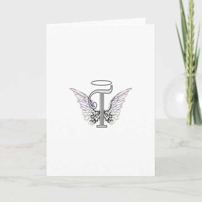 Cartão De Notas Letter T Initial Monogram with Angel Wings & Halo (Frente)