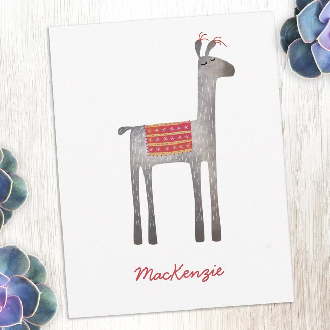 Cartão De Notas Lhama Personalizada Fofa (Fun llama or alpaca personalized custom name notecards)