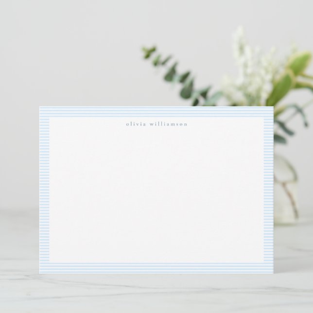 Cartão De Notas Light Blue Stripe Preppy Classic Personalized Name (Em pé/Frente)