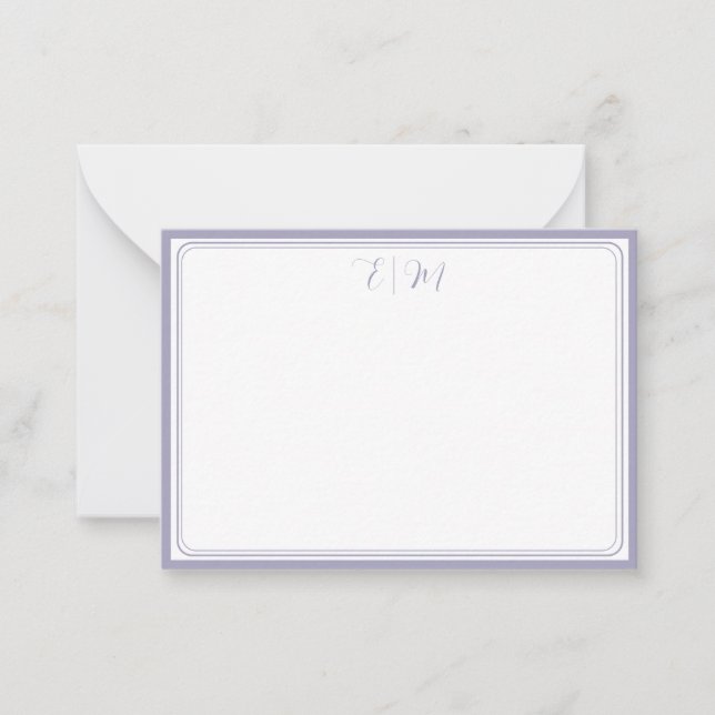 Cartão De Notas Lilac three Border Monogram Note Card (Frente)