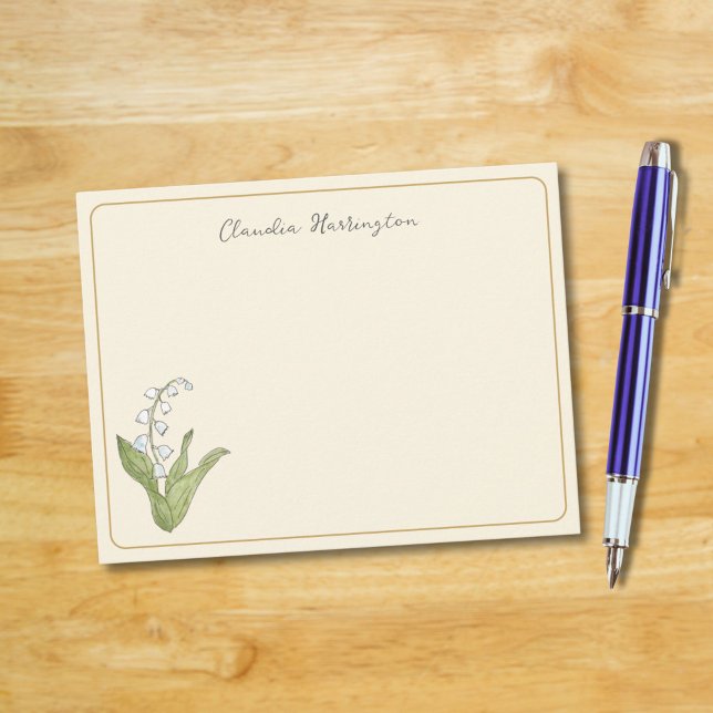 Cartão De Notas Lily do Vale, Beige Floral Ilustrado à Mão (My hand-painted lily of the valley is delicately placed on a soft beige background on this card.)
