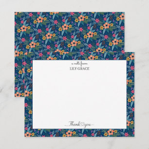 Cartão De Notas Lily Grace Azul-Marinho Floral Personalizado Obrig