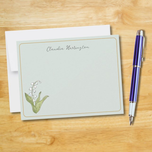 Cartão De Notas Lily of the Valley Floral Botanical Sage Green (This sage green lily of the valley note card features my own original floral art.)