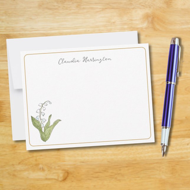 Cartão De Notas Lily of the Valley Hand-Illustrated Primavera Flor (These lily of the valley note cards feature my own original watercolor art of the pretty wildflower.)