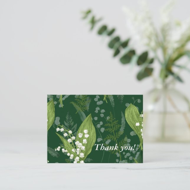 Cartão De Notas Lily of Valley com Ferns | Verde Escuro Personaliz (Em pé/Frente)
