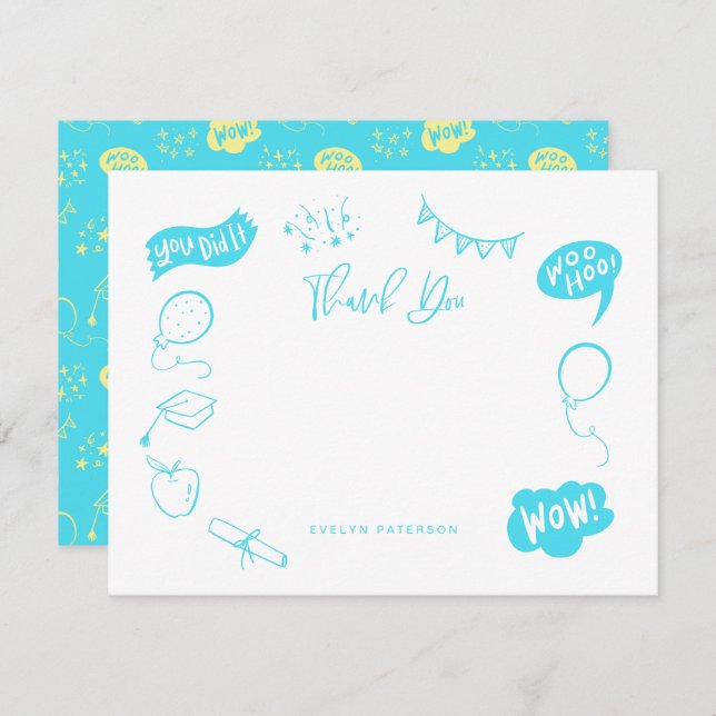 Cartão De Notas Limão Azul De Porte De Graduação Moderna Obrigado (Frente/Verso)