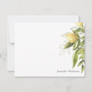 Cartão De Notas Limões e Foliage Sage verde Girly Watercolor