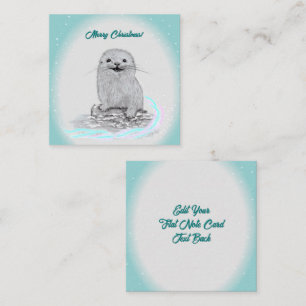 Cartão De Notas Linda Bebê de Lontra Marinha Branca, Feliz Natal