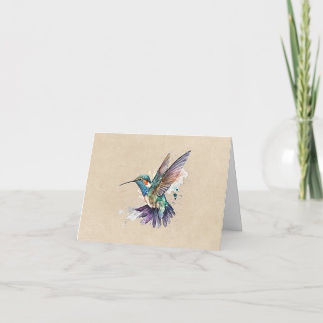 Cartão De Notas Linda Hummingbird Personalizado Aquarela (Frente)