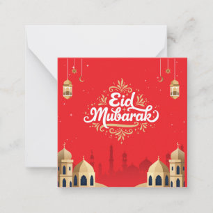 Cartão De Notas Lindo Eid Mubarak Saudação Vermelha
